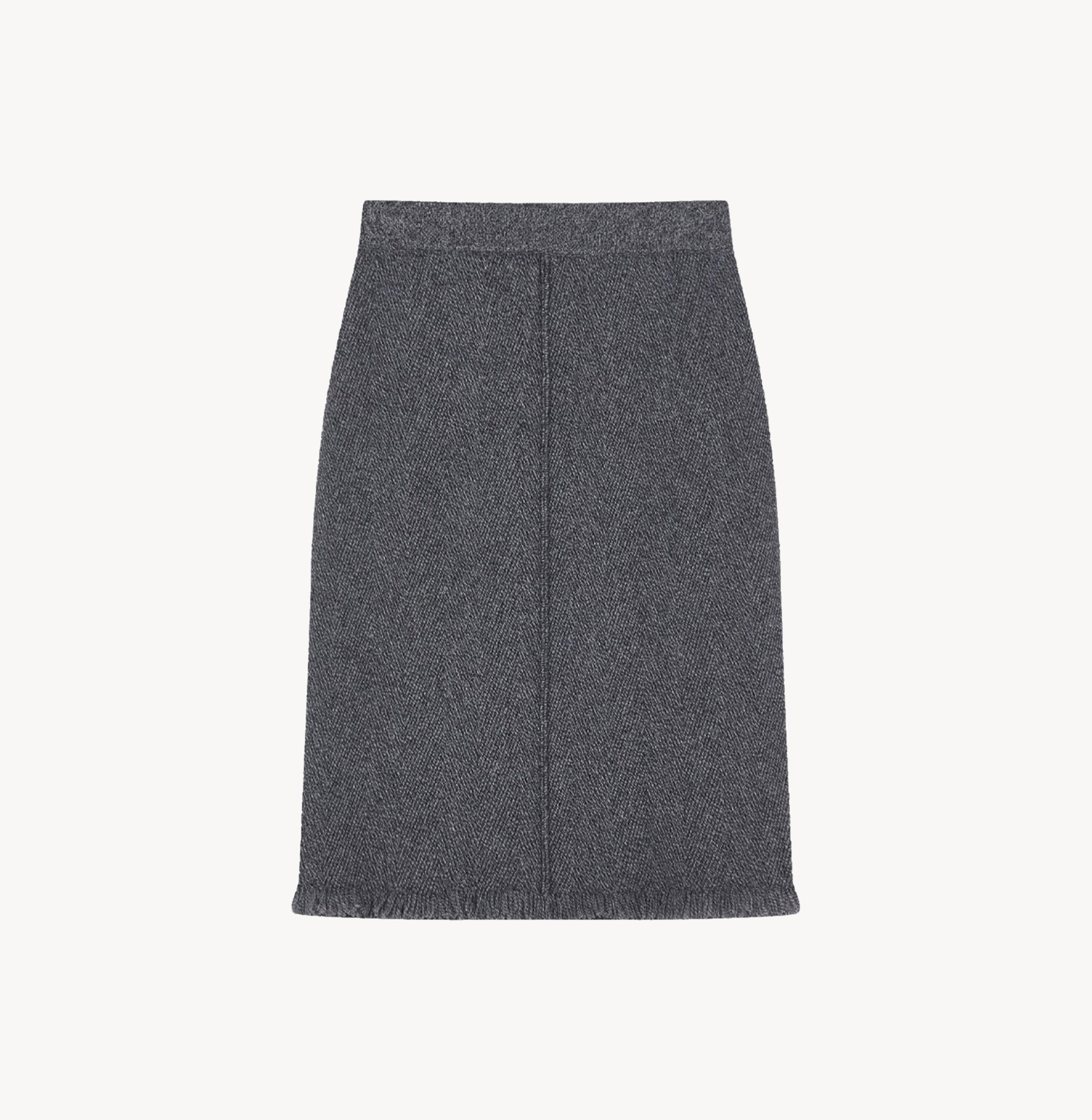 Blue Herringbone Calf Length Skirt