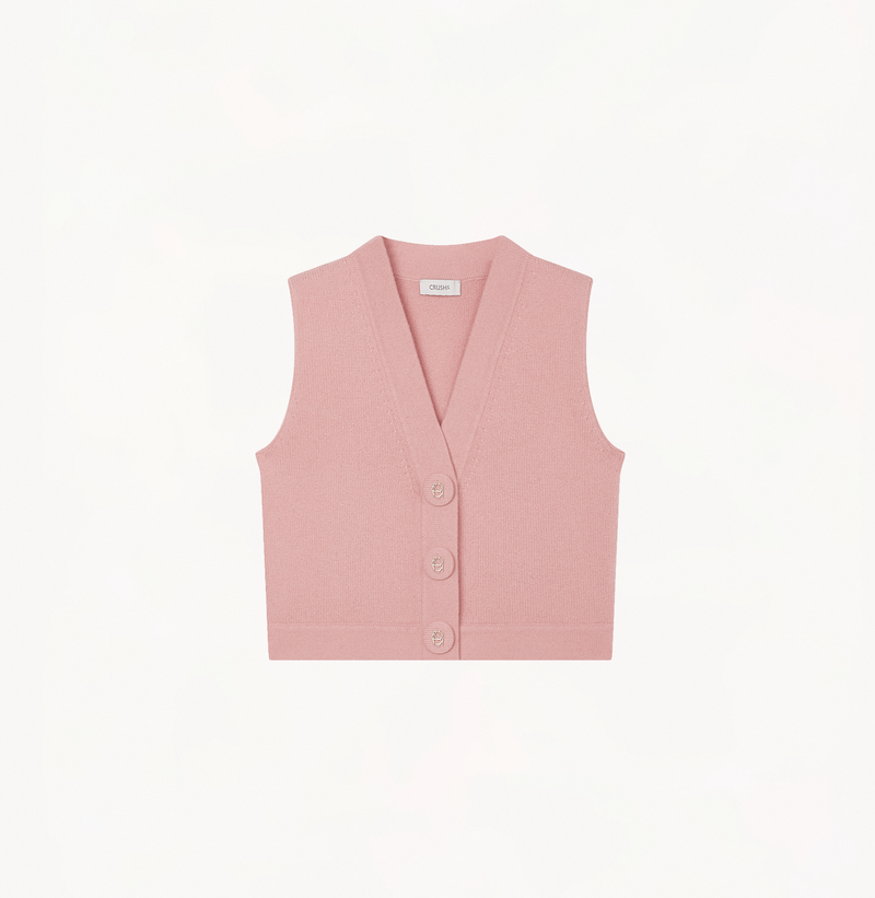 Cashmere button up cardigan in pink with v neck.