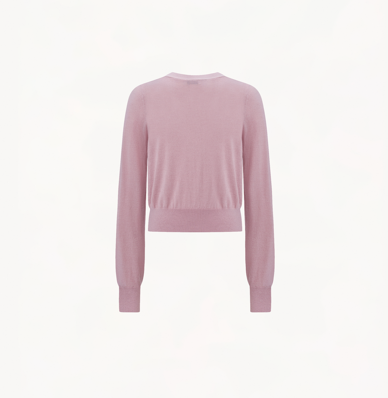 Cashmere cropped hot pink cardigan in dustry rose.