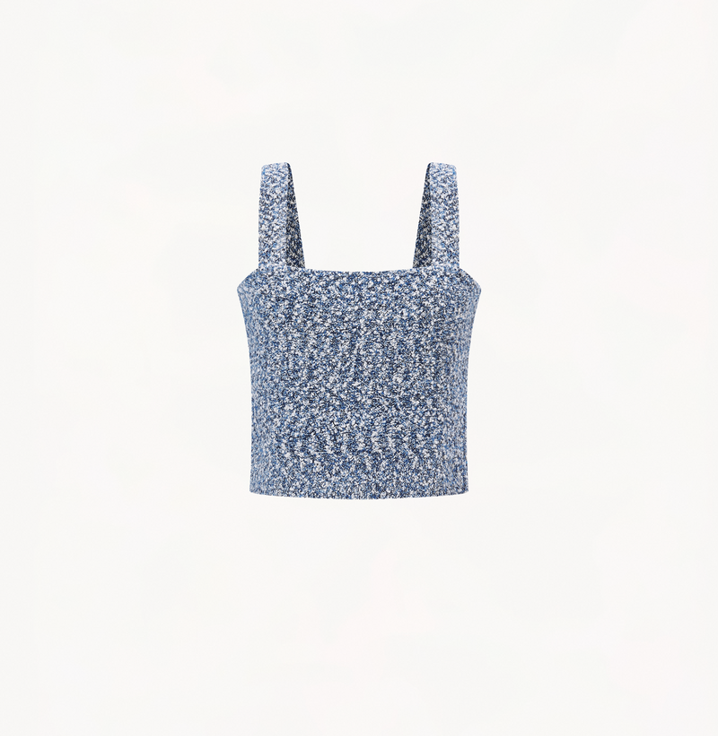 Boucle knit tank top in blue.