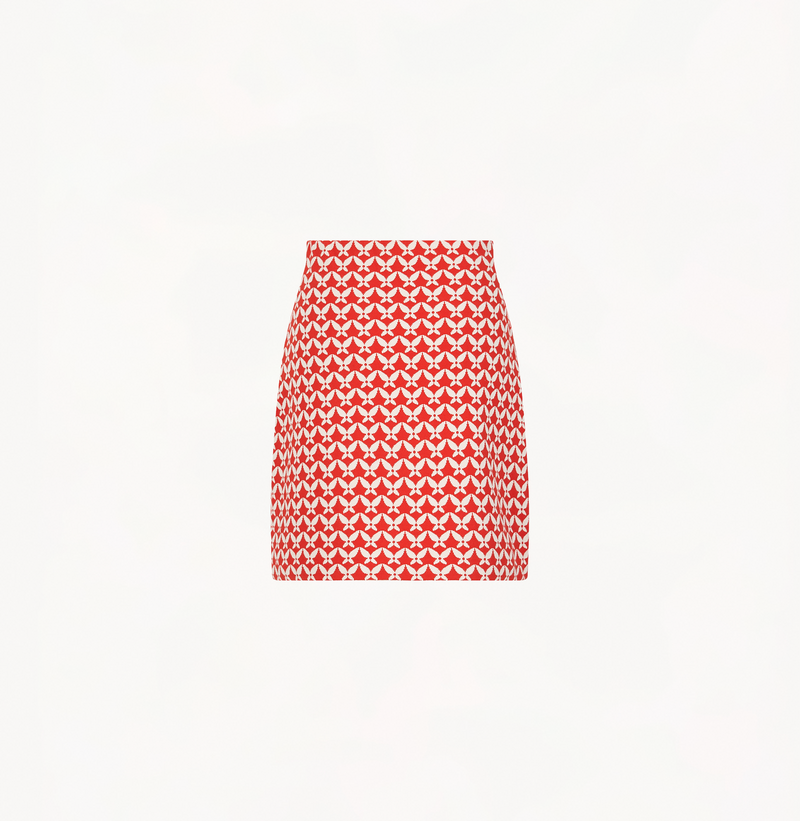 Jacquard skirt in red and white with high waist.