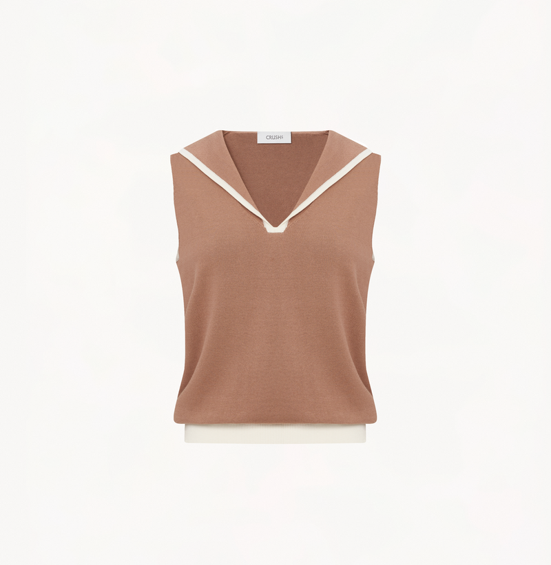 Collared vest in coffee color