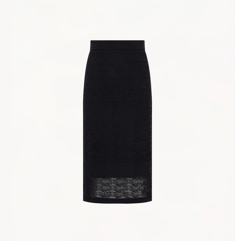 Silk long straight skirt in black