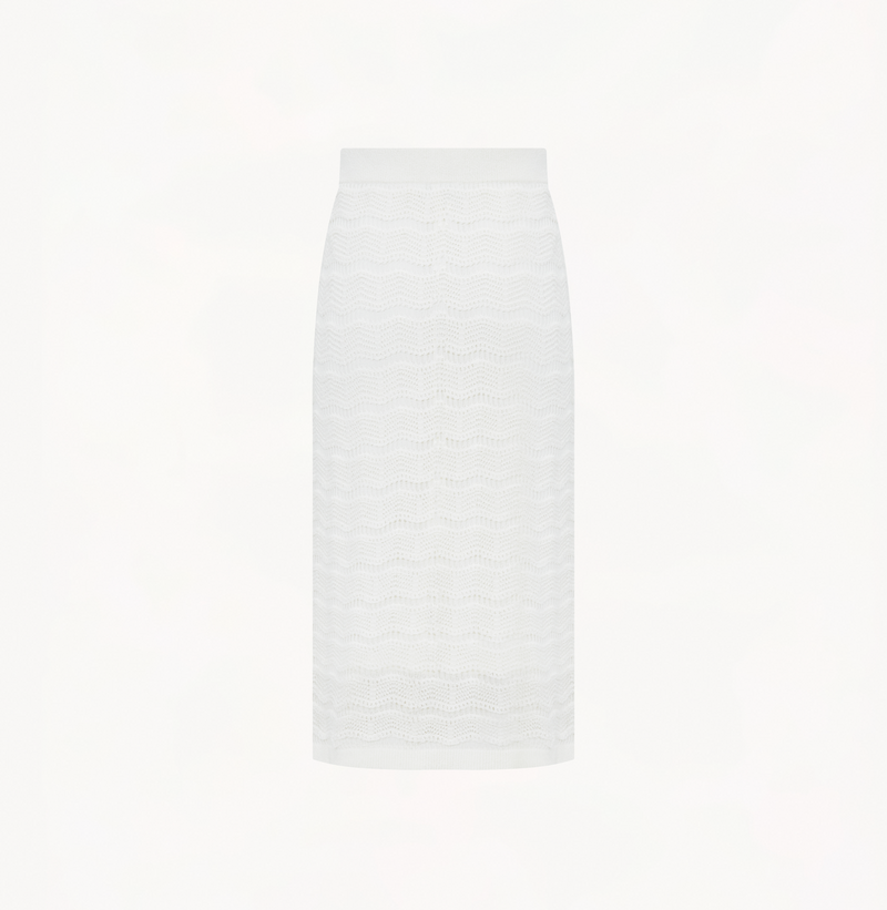 Silk long straight skirt in white