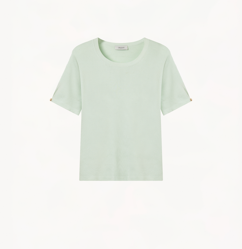 Silk cashmere cable-knit crewneck t-shirt for women in mint green