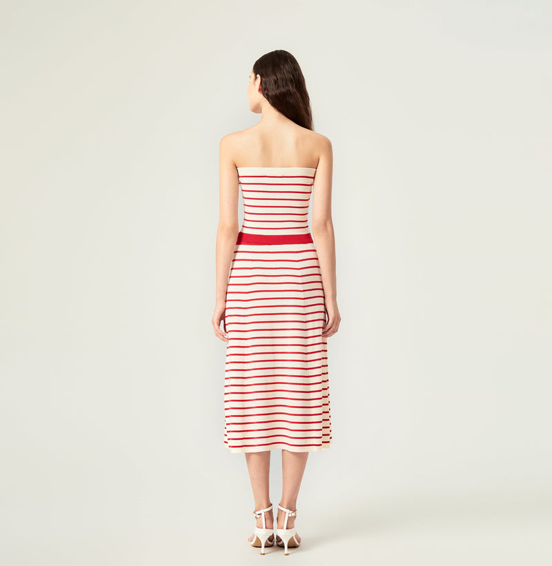Striped tube top in red white left-view