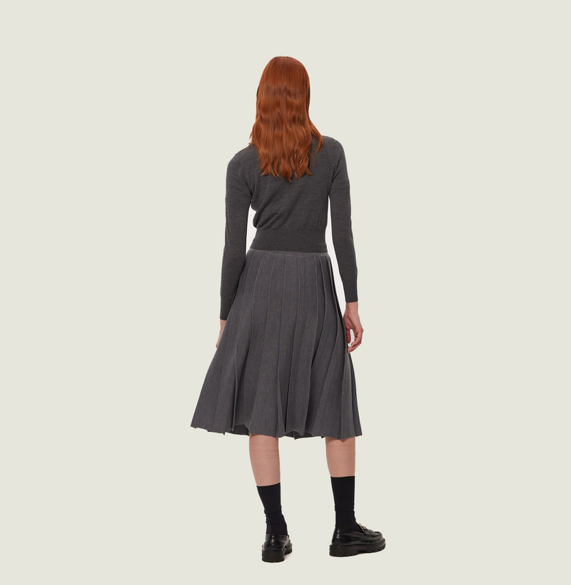 Wool midi skirt in dark grey. rear-view