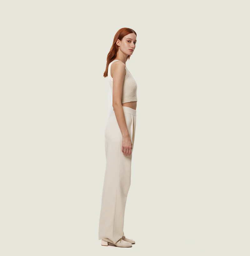 Wool pleated wide leg pants in white. right-view