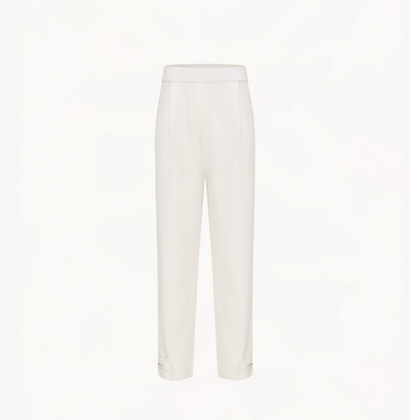 Wool and silk blend pleated sweatpants for women in white.