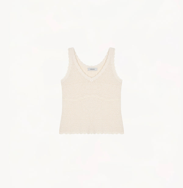 BOUCLÉ POINTELLE V-NECK TANK TOP
