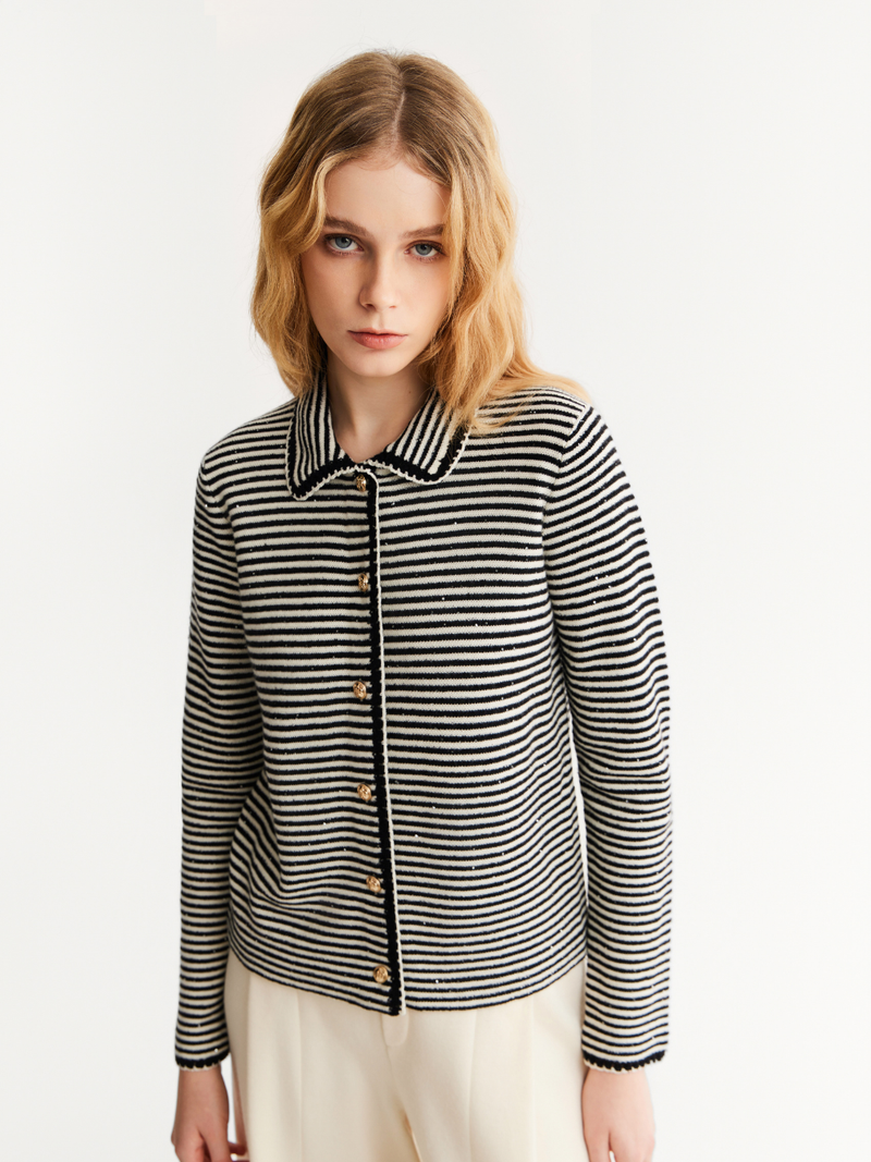 Striped Hand-crocheted Edge Cardigan - XS