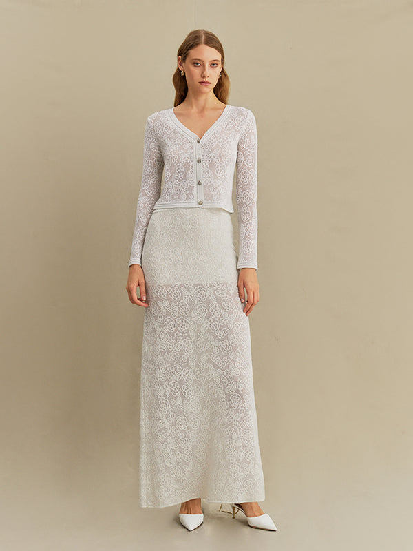 Pointelle Jacquard Maxi Skirt