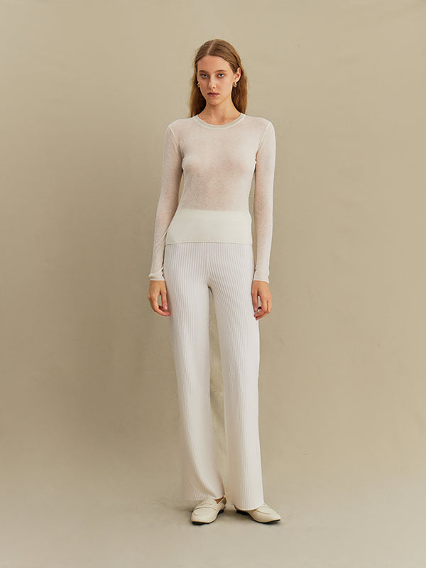 Silk Wool Striped Trousers