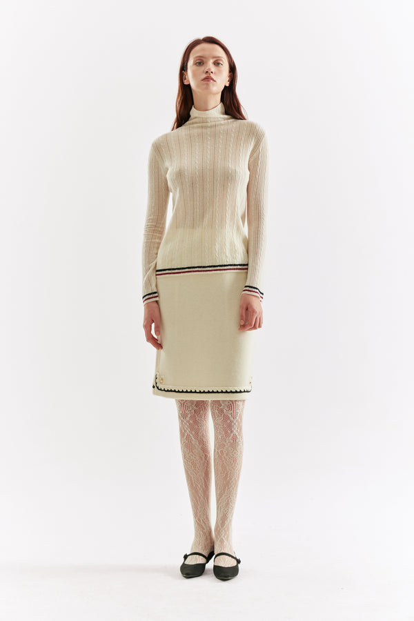 Cable Knit Pointelle Turtleneck Top
