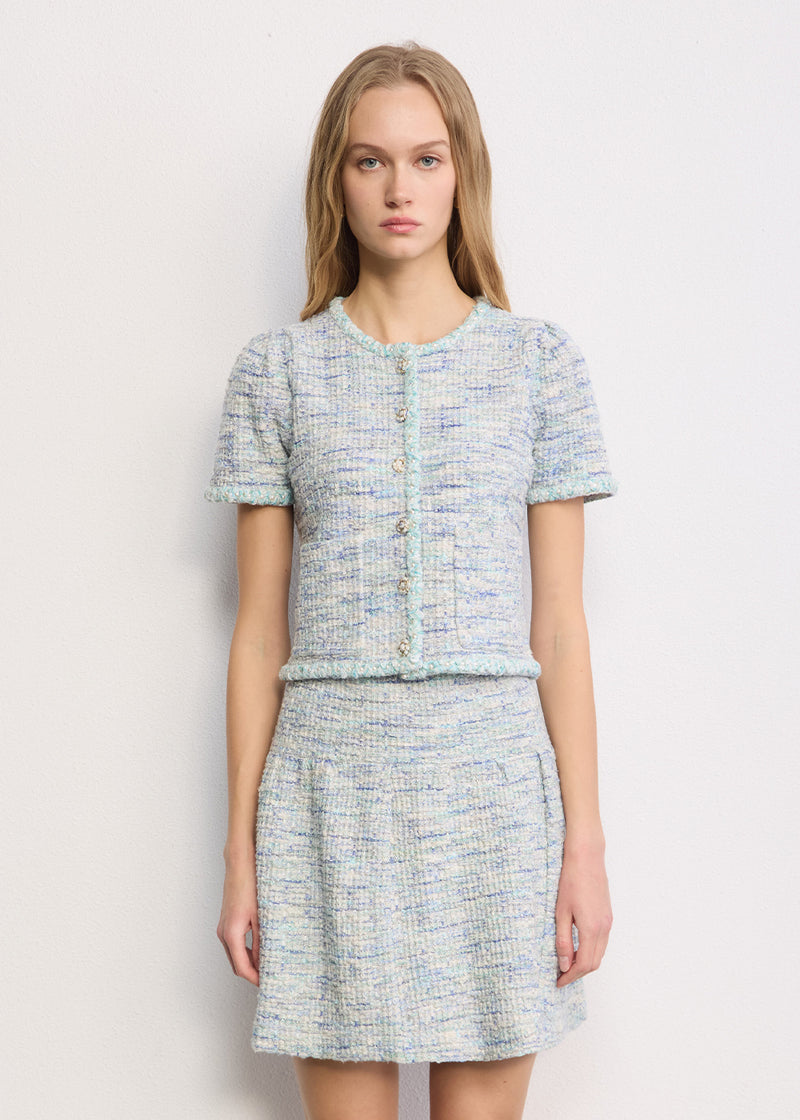 CREWNECK CROCHET TRIM TWEED JACKET