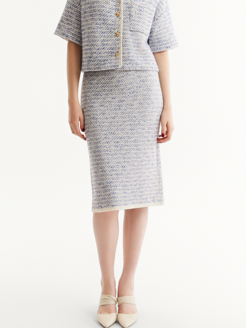 BOUCLÉ STRAIGHT SKIRT - Blue