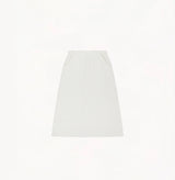 White A line midi skirt with embossed jacquard texture built in side pockets and structured waist hem details.