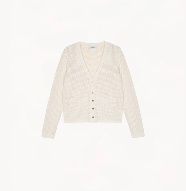 BOUCLÉ POINTELLE V-NECK CARDIGAN