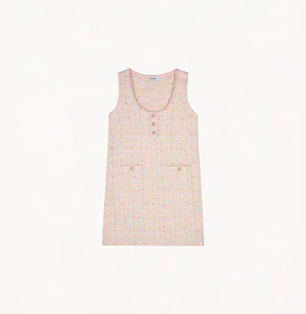 CHECK TWEED VEST DRESS