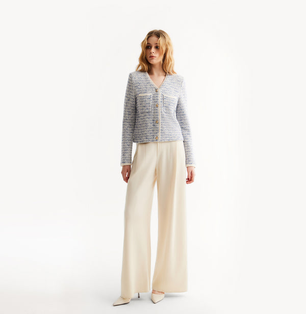 Cashmere bouclé jacket in blue. front-view