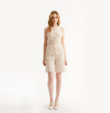 Pink tweed bermuda short shorts, front-view