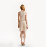 Pink tweed bermuda short shorts, rear-view