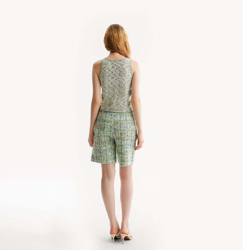 tweed square neck tank top, rear-view