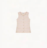 CHECK TWEED CINCHED CREWNECK VEST