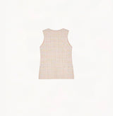 CHECK TWEED CINCHED CREWNECK VEST