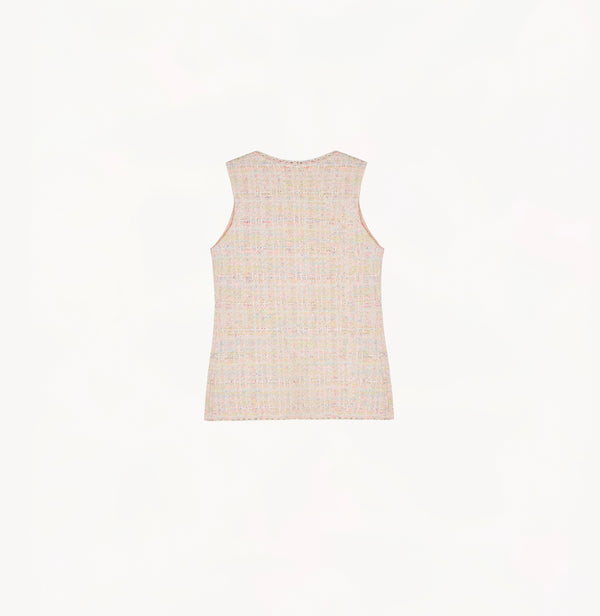 CHECK TWEED CINCHED CREWNECK VEST