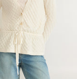 SHEER CABLE-KNIT TIE-FRONT CARDIGAN