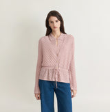 SHEER CABLE-KNIT TIE-FRONT CARDIGAN