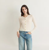 SHEER CABLE-KNIT CREWNECK CARDIGAN