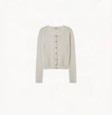 SHEER CABLE-KNIT CREWNECK CARDIGAN