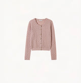 SHEER CABLE-KNIT CREWNECK CARDIGAN