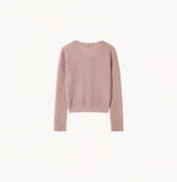SHEER CABLE-KNIT CREWNECK CARDIGAN