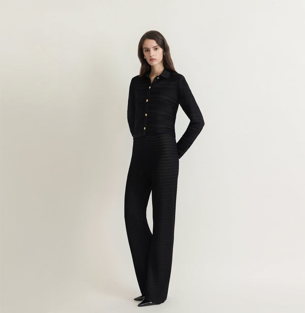 SATIN EMBOSSED COLLARED JACKET