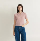 SHEER CABLE-KNIT SHORT-SLEEVE POLO