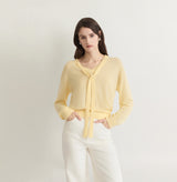 WOOL V-NECK TOP WITH RIBBON