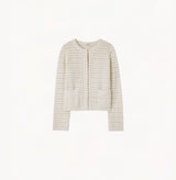 CROCHET-TRIM POINTELLE CREWNECK CARDIGAN