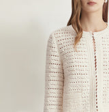 CROCHET-TRIM POINTELLE CREWNECK CARDIGAN