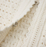 CROCHET-TRIM POINTELLE CREWNECK CARDIGAN