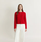 CROCHET-TRIM POINTELLE CREWNECK CARDIGAN