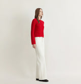 CROCHET-TRIM POINTELLE CREWNECK CARDIGAN