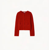 CROCHET-TRIM POINTELLE CREWNECK CARDIGAN