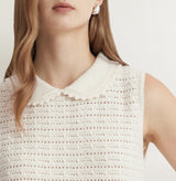 CROCHET-TRIM POINTELLE COLLARED VEST
