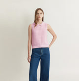 CROCHET-TRIM POINTELLE COLLARED VEST