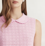 CROCHET-TRIM POINTELLE COLLARED VEST