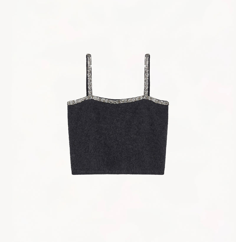 FLUFFY CASHMERE CRYSTAL EMBELLISHED CAMISOLE