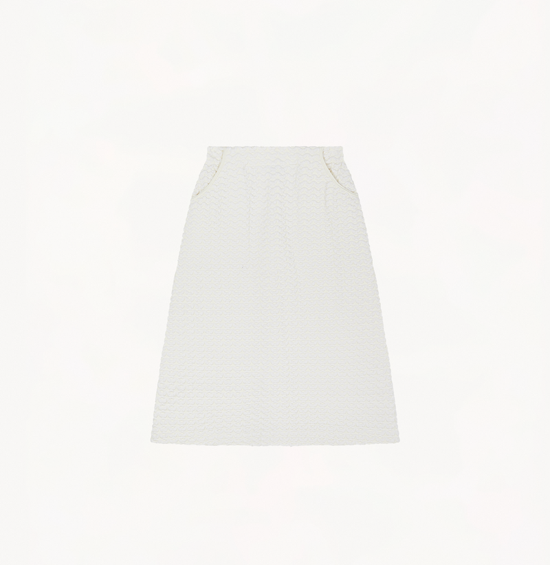 A-line midi skirt in white.